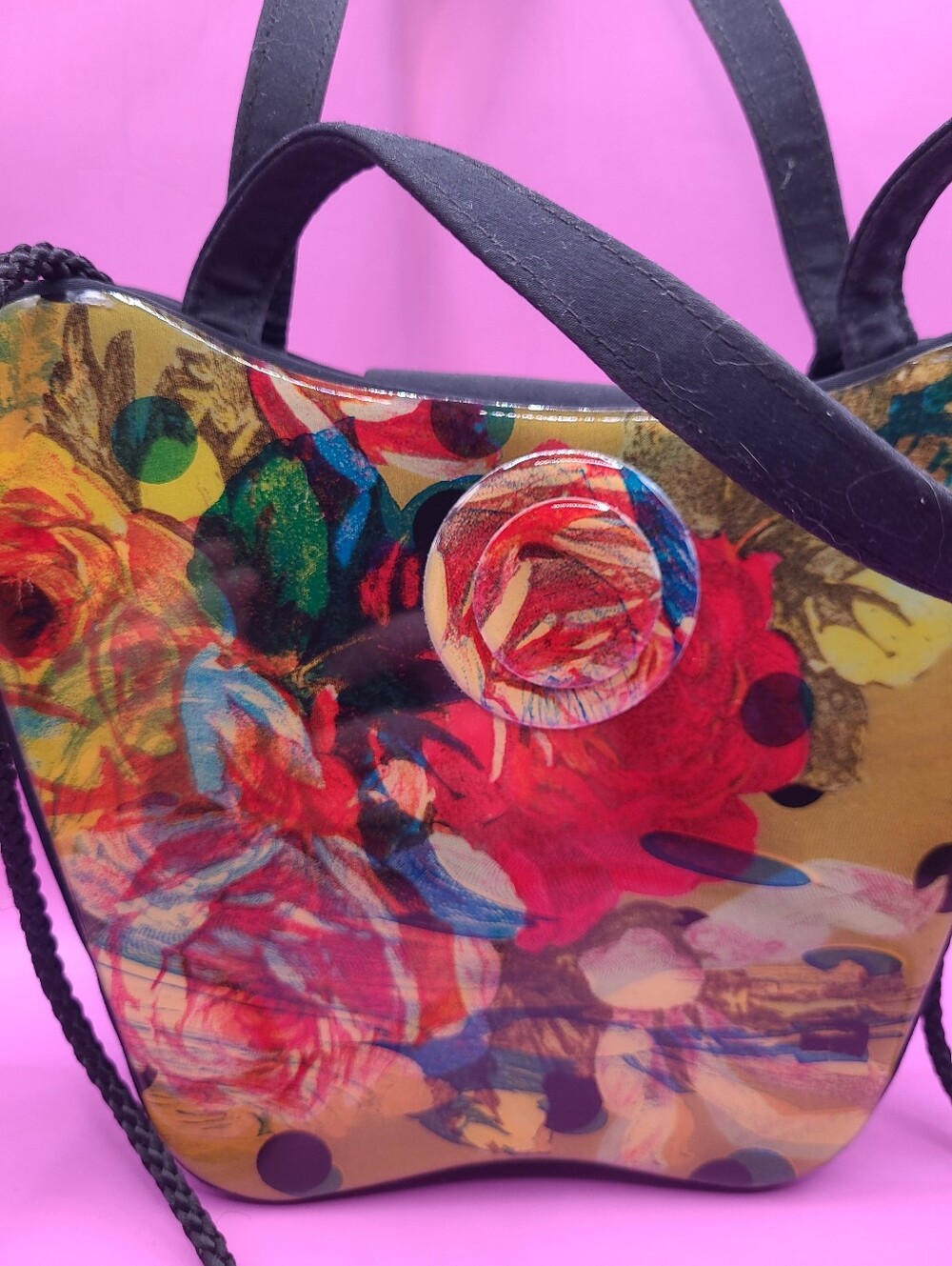 Vintage Angela Frascone Resin Purse Oriental Floral Design Small - Picture 2 of 11